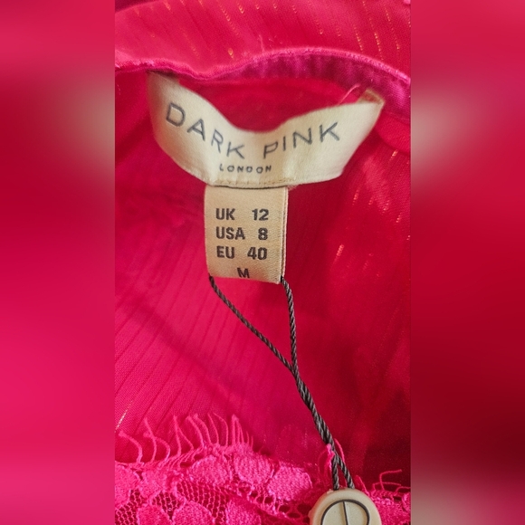 DARK PINK Frill Lacr plunge front midi dress In Hot Pink. Size 8 NWT - Picture 12 of 16